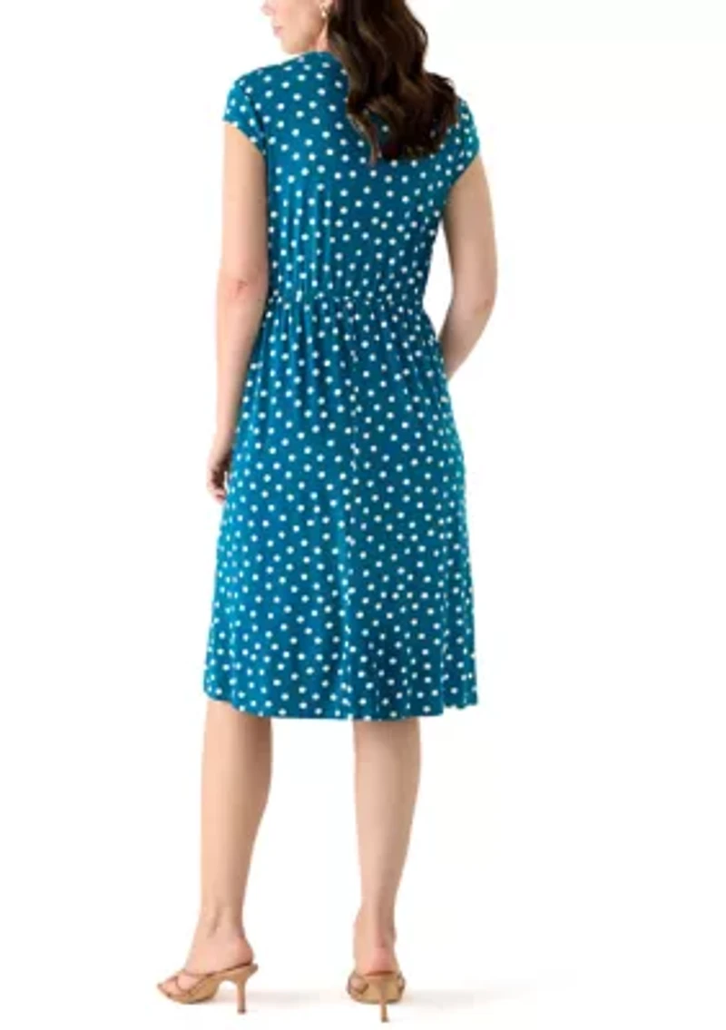Women's Sleeveless Dot Print Surplice Midi Dress