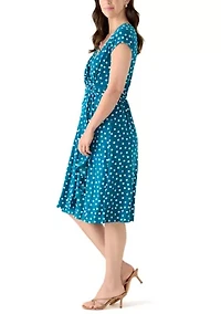 Women's Sleeveless Dot Print Surplice Midi Dress