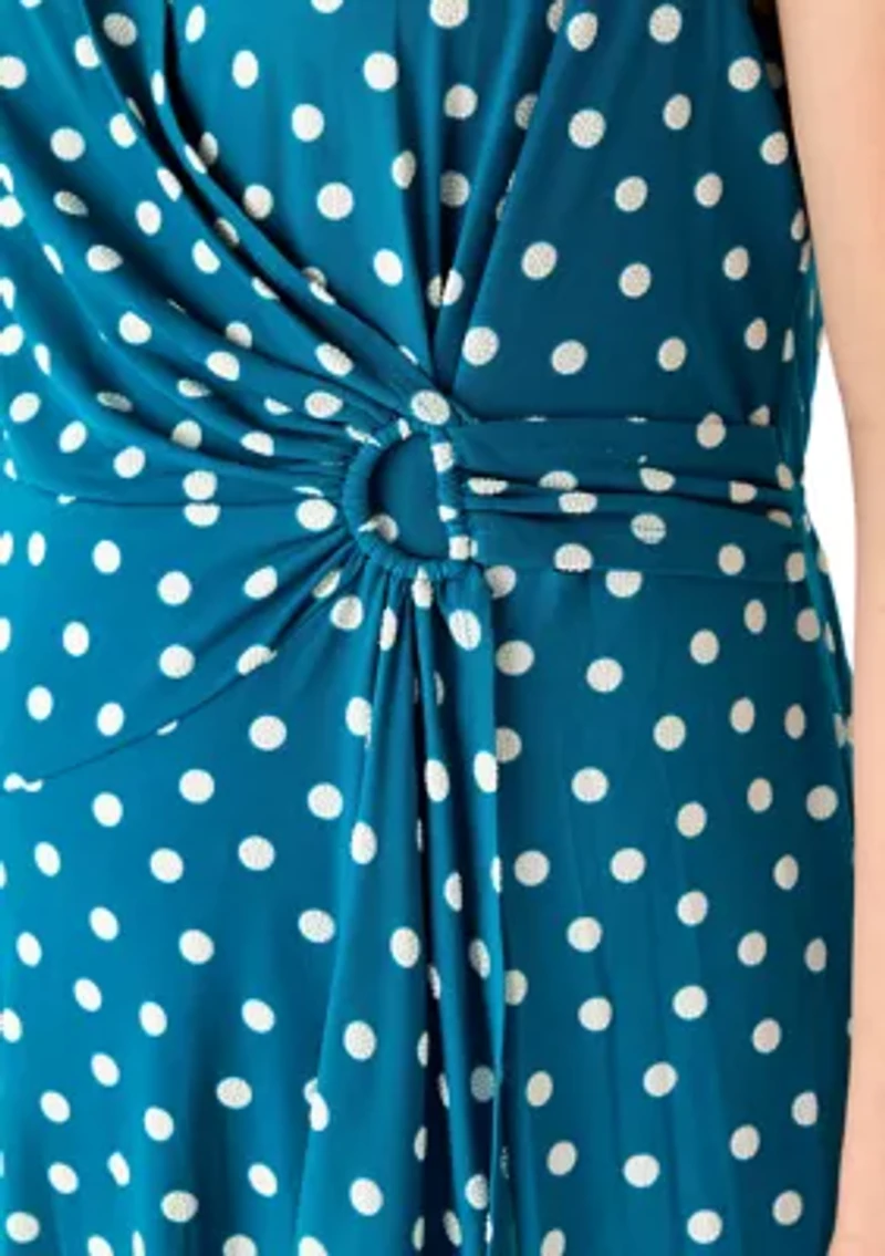 Women's Sleeveless Dot Print Surplice Midi Dress