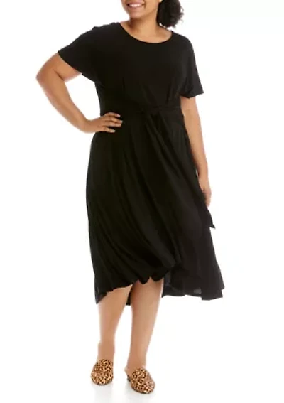 Plus Scoop Neck Tie Front Knit Dress