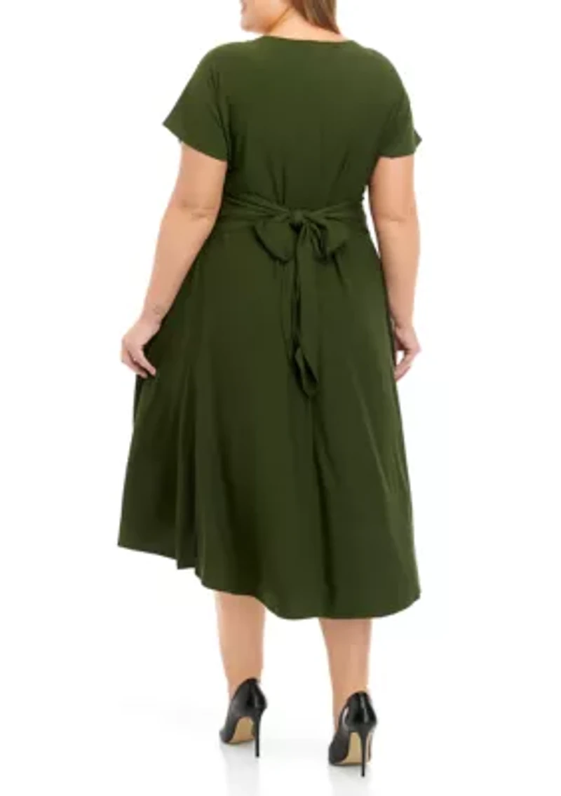 Plus Scoop Neck Tie Front Knit Dress