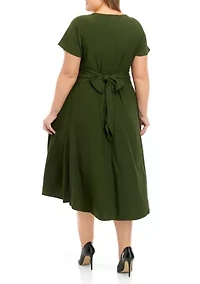 Plus Scoop Neck Tie Front Knit Dress