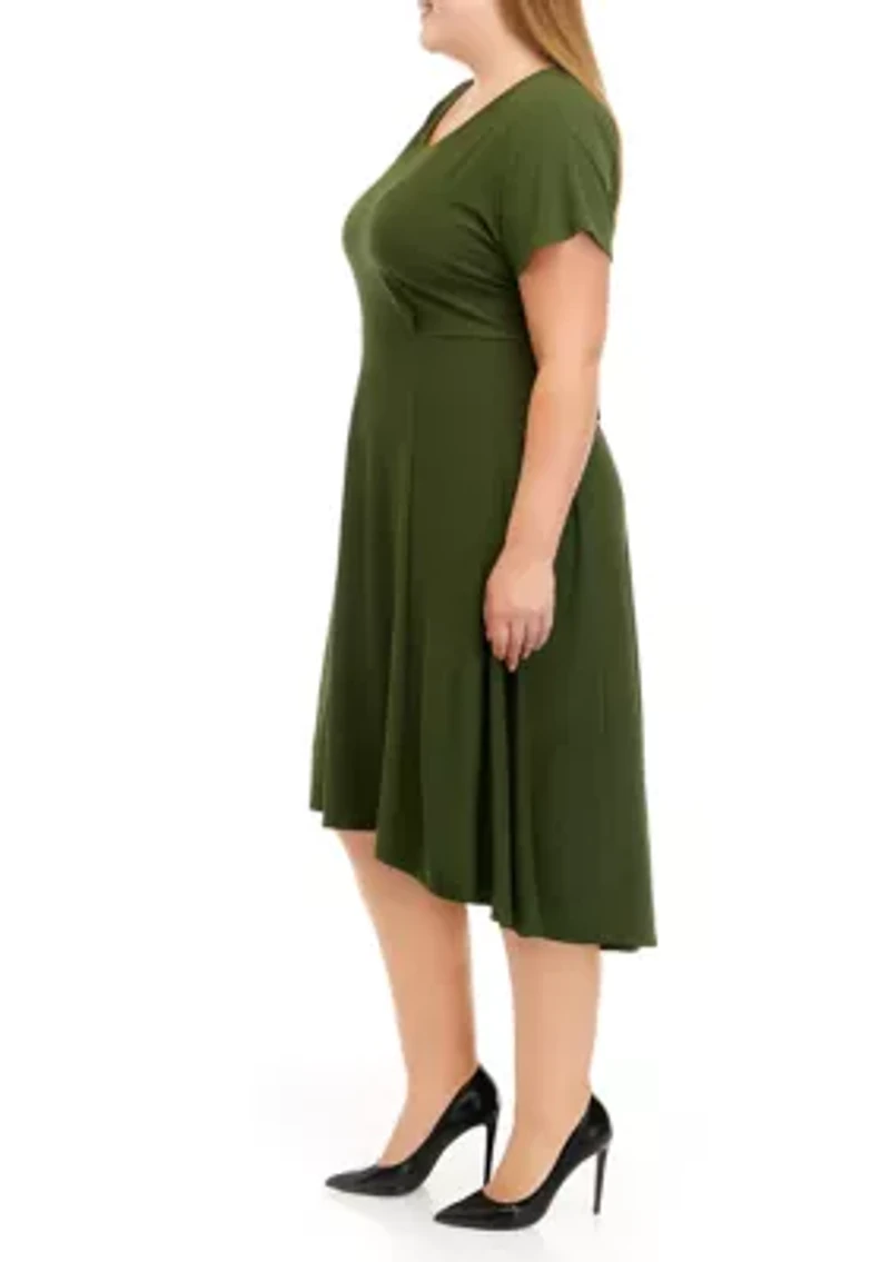 Plus Scoop Neck Tie Front Knit Dress