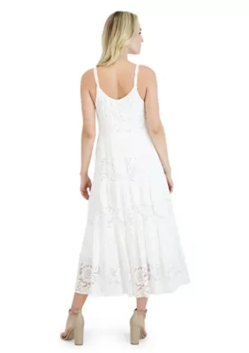 Women's Sleeveless Lace and Gauze Maxi Dress