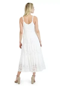 Women's Sleeveless Lace and Gauze Maxi Dress
