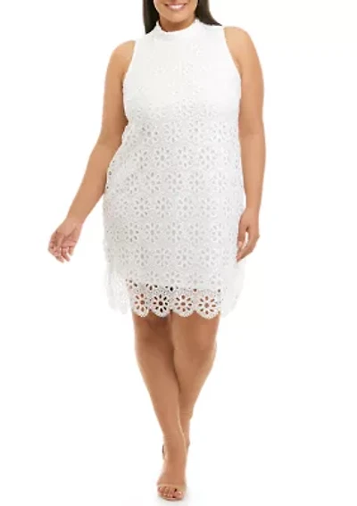 Plus Sleeveless Mock Neck Lace A-Line Dress