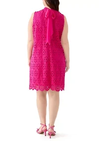 Plus Sleeveless Daisy Embroidered Mock Neck A-Line Dress