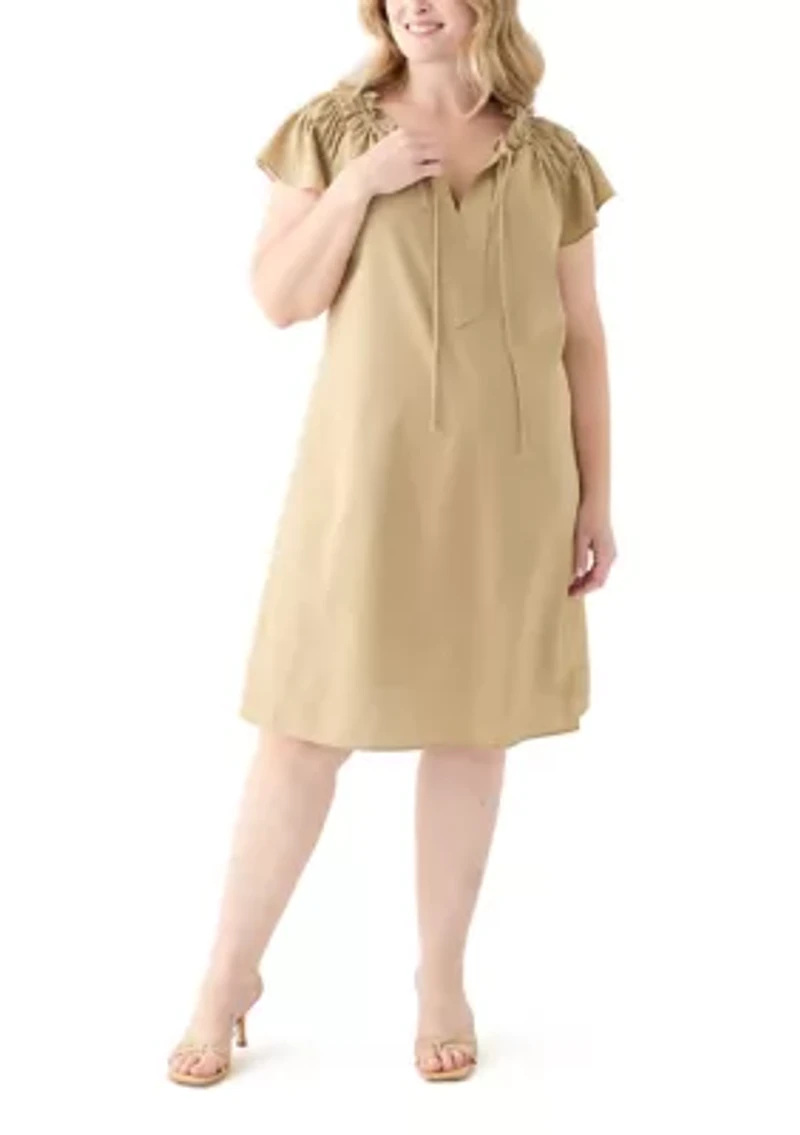 Plus Sleeveless Split Neck Linen A-Line Dress