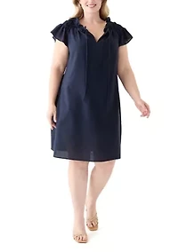 Plus Sleeveless Split Neck Linen A-Line Dress