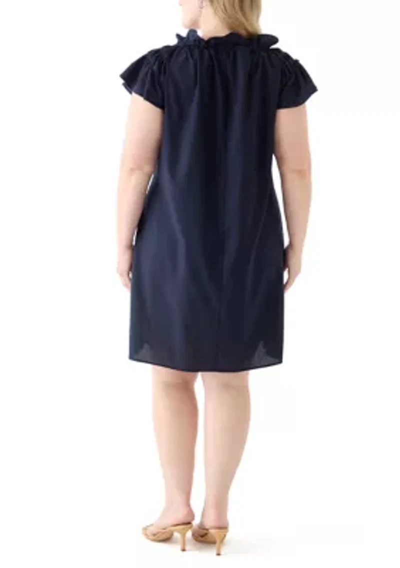 Plus Sleeveless Split Neck Linen A-Line Dress