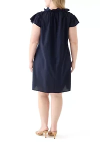 Plus Sleeveless Split Neck Linen A-Line Dress