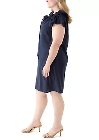 Plus Sleeveless Split Neck Linen A-Line Dress