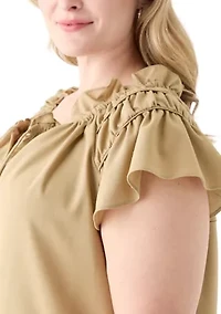 Plus Sleeveless Split Neck Linen A-Line Dress
