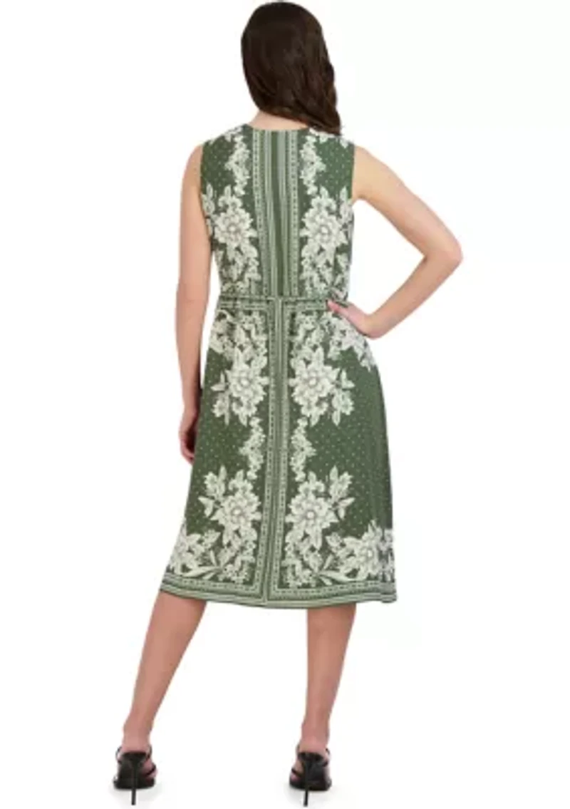 Women's Sleeveless Tie Waist Printed Chiffon Dress