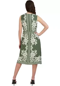 Women's Sleeveless Tie Waist Printed Chiffon Dress