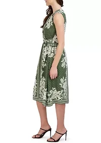 Women's Sleeveless Tie Waist Printed Chiffon Dress