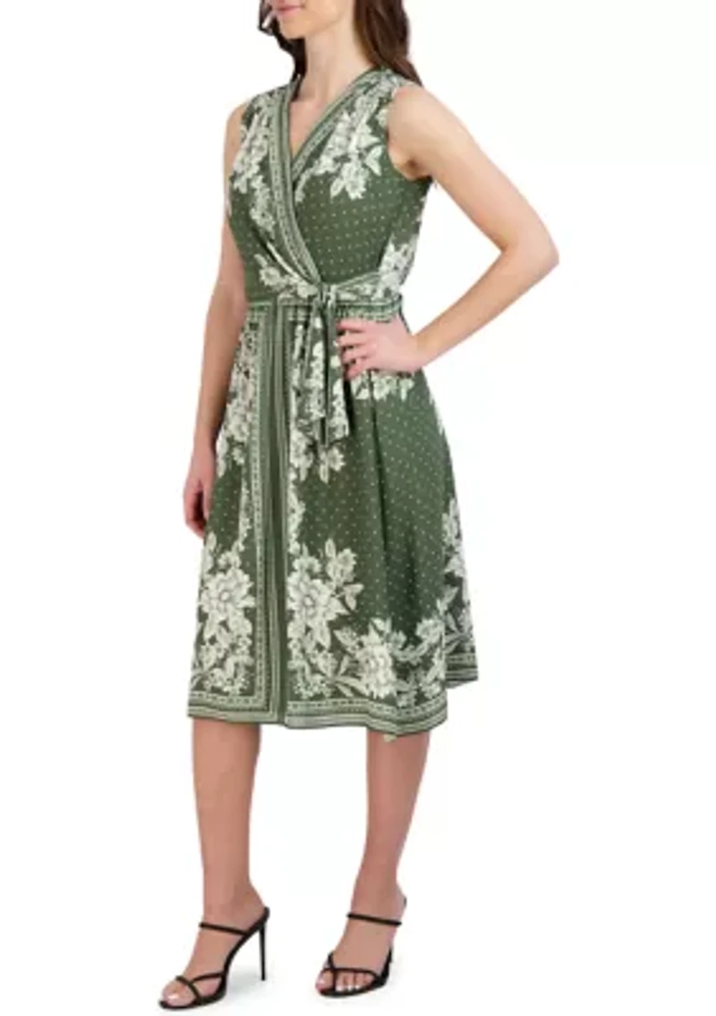 Women's Sleeveless Tie Waist Printed Chiffon Dress