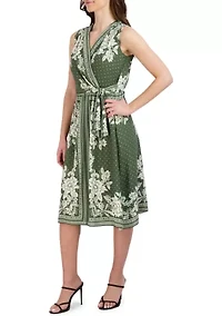 Women's Sleeveless Tie Waist Printed Chiffon Dress