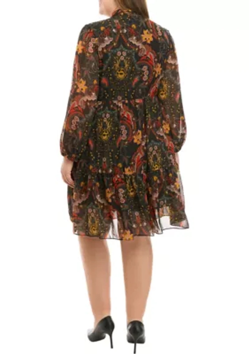 Plus Blouson Sleeve Floral Dress