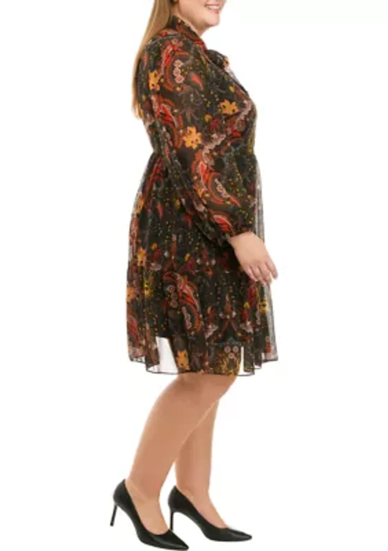 Plus Blouson Sleeve Floral Dress