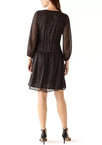 Women's Long Sleeve Surplice Dot Print Mini Dress