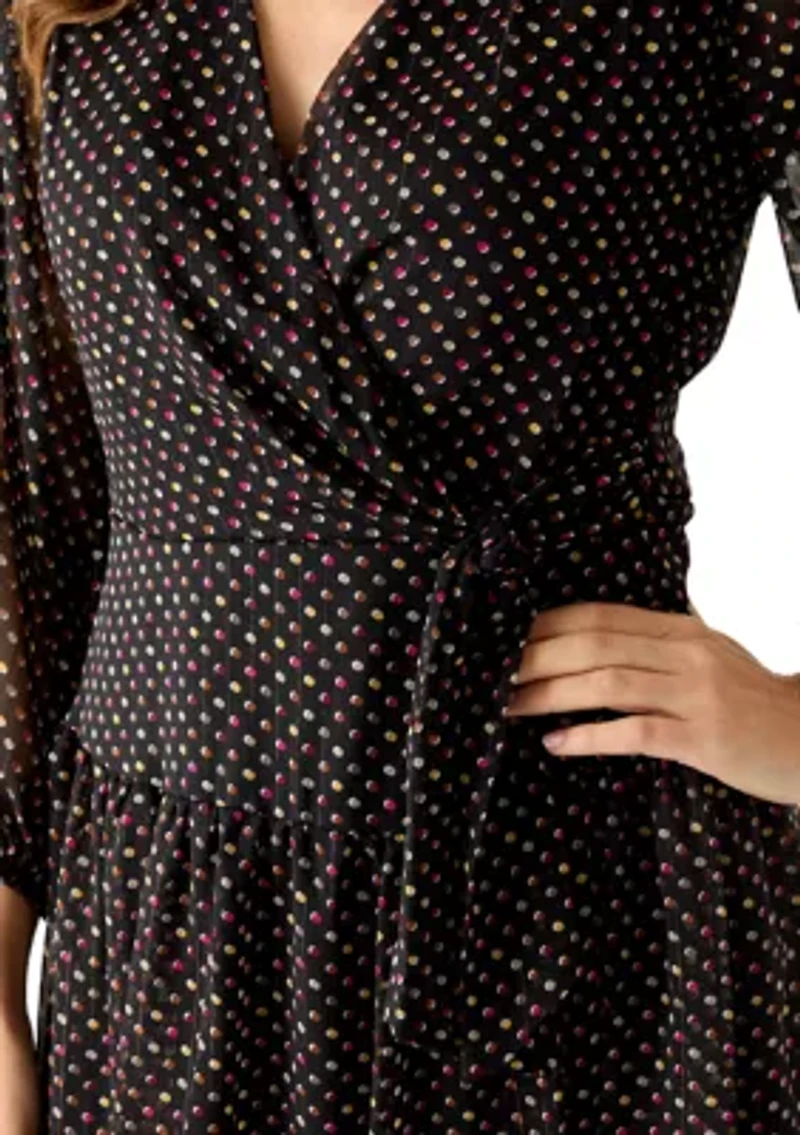 Women's Long Sleeve Surplice Dot Print Mini Dress
