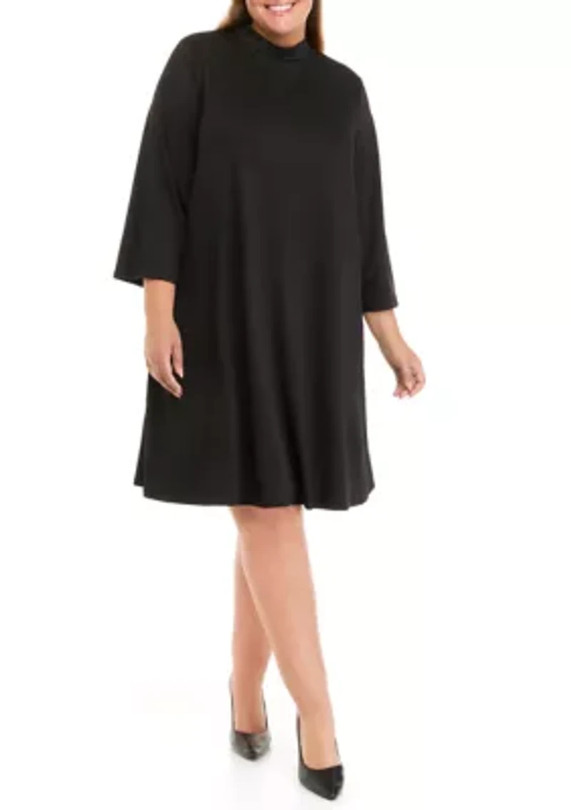 Plus 3/4 Sleeve Mock Neck Dress