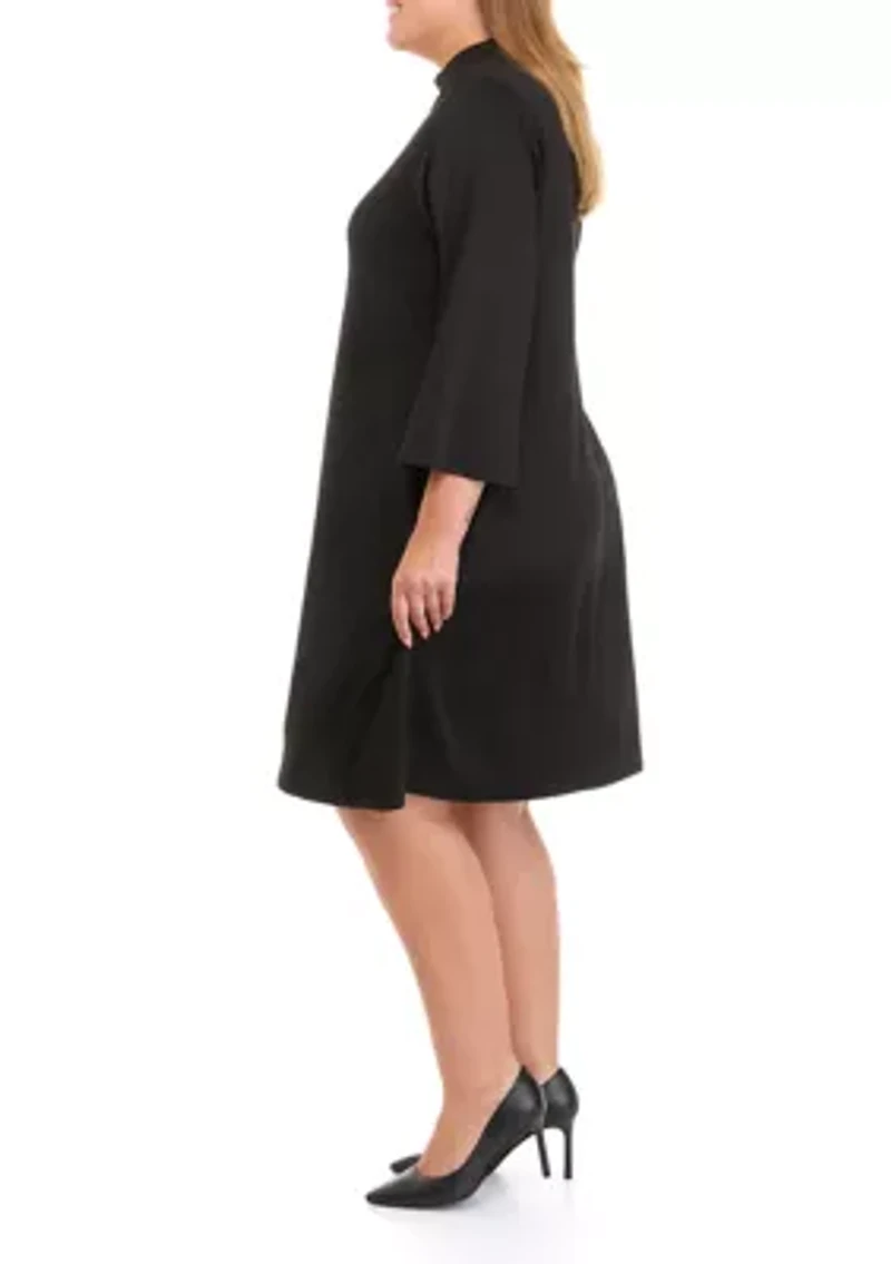 Plus 3/4 Sleeve Mock Neck Dress