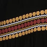 Plus Long Sleeve Split Neck Border Print Babydoll Dress