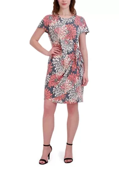 Women's Short Sleeve Crew Neck Floral Print Dress