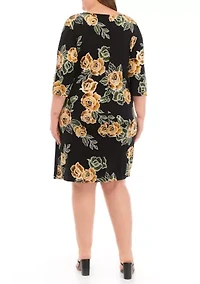 Plus 3/4 Sleeve Side Tie Floral Print Chiffon Dress