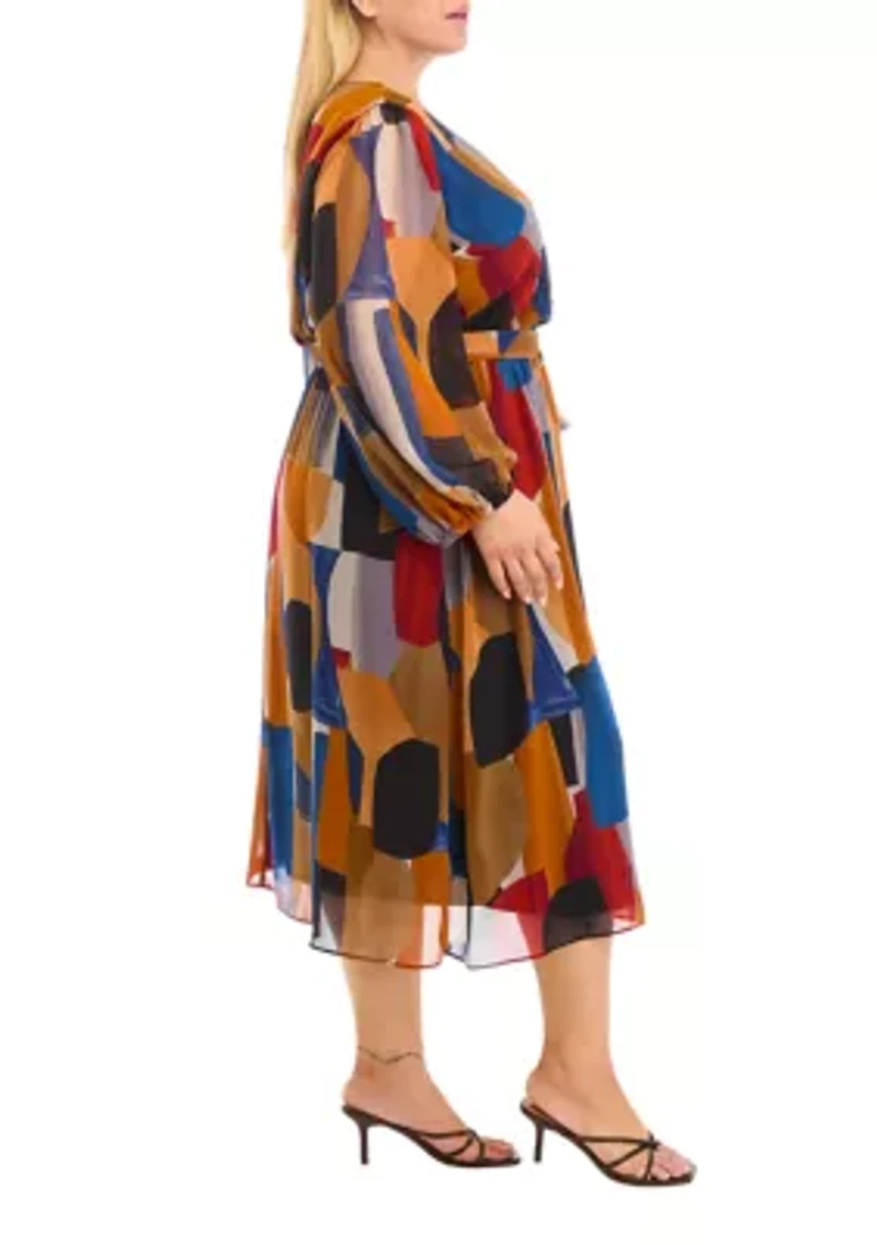 Women's Blouson Sleeve V-Neck Printed Dress