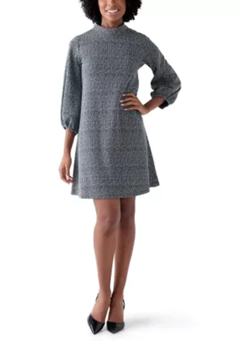 Women's Mock Neck Solid Bouclé Dress