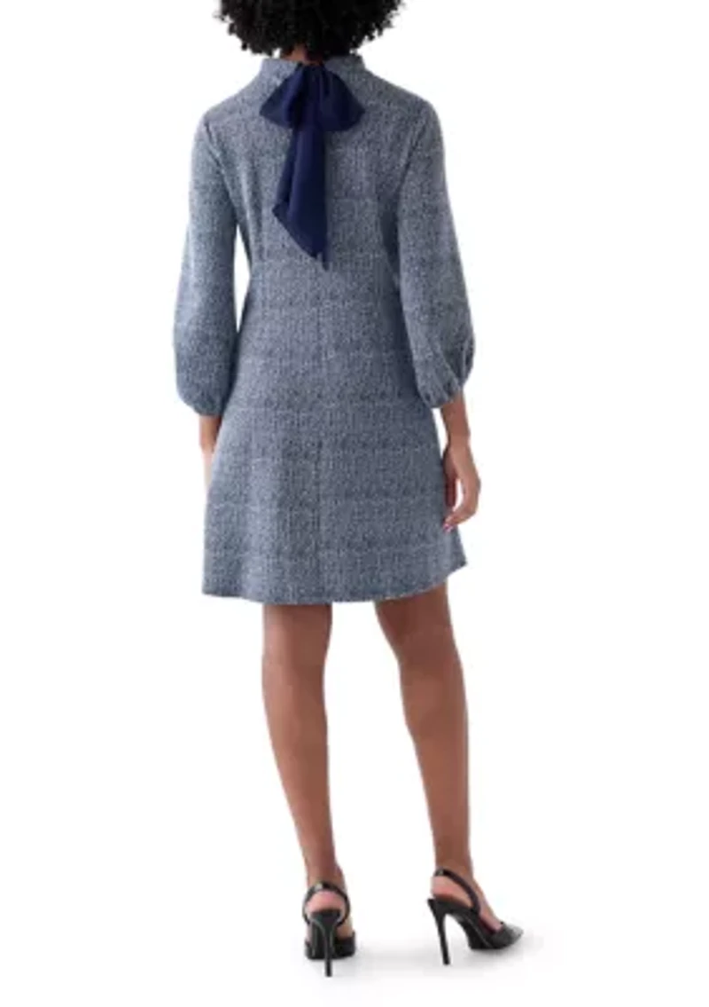 Women's Mock Neck Solid Bouclé Dress