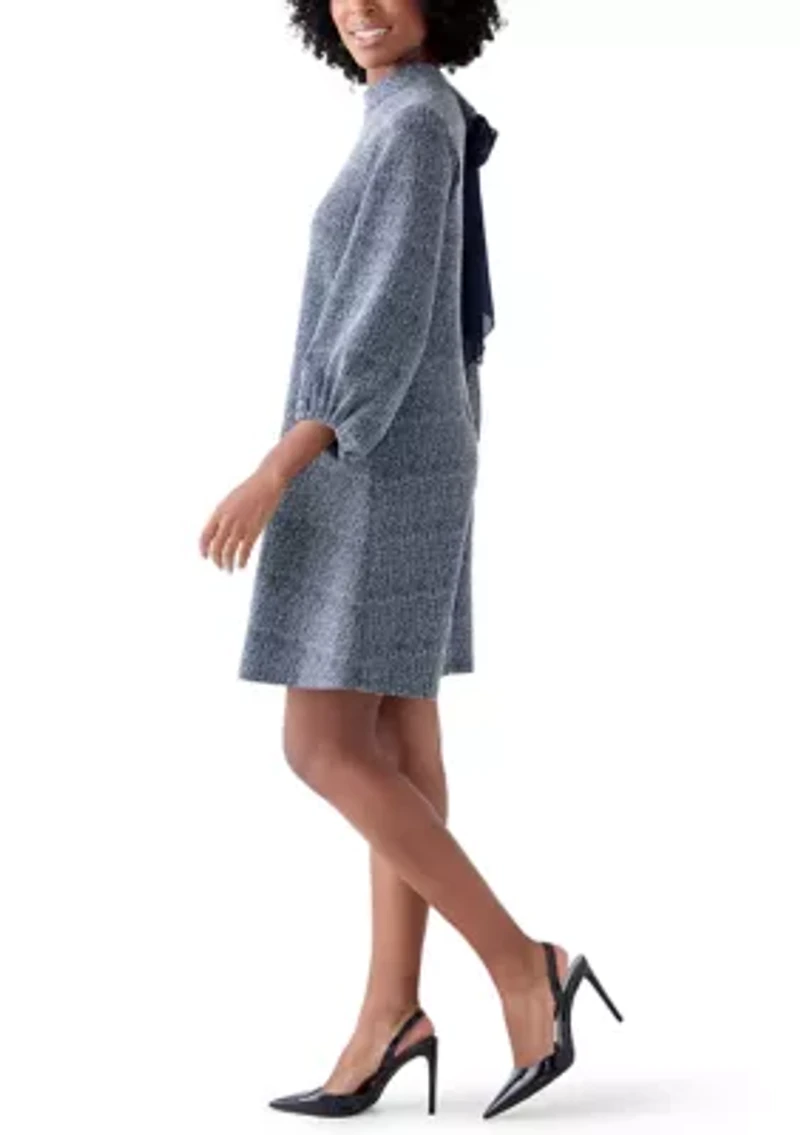 Women's Mock Neck Solid Bouclé Dress