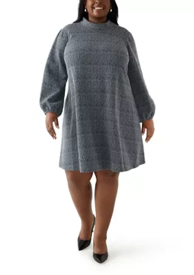 Plus Mock Neck A-Line Bouclé Dress