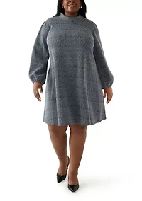 Plus Mock Neck A-Line Bouclé Dress
