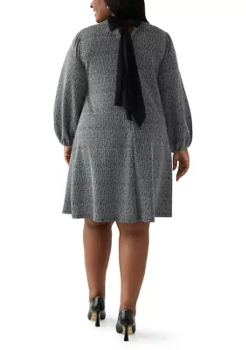 Plus Mock Neck A-Line Bouclé Dress
