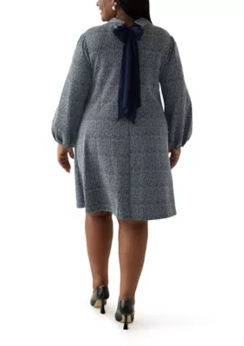 Plus Mock Neck A-Line Bouclé Dress