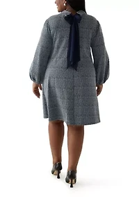 Plus Mock Neck A-Line Bouclé Dress