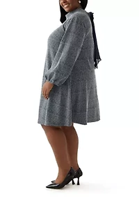 Plus Mock Neck A-Line Bouclé Dress