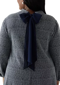 Plus Mock Neck A-Line Bouclé Dress