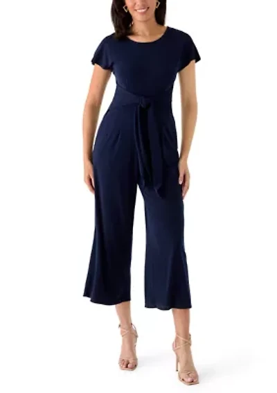 Women's Short Sleeve Solid Crepe Jumpsuit