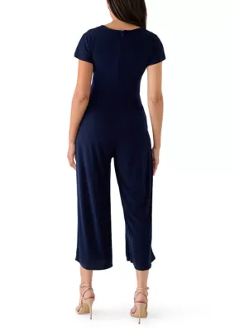 Women's Short Sleeve Solid Crepe Jumpsuit