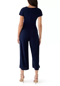 Women's Short Sleeve Solid Crepe Jumpsuit