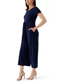 Women's Short Sleeve Solid Crepe Jumpsuit