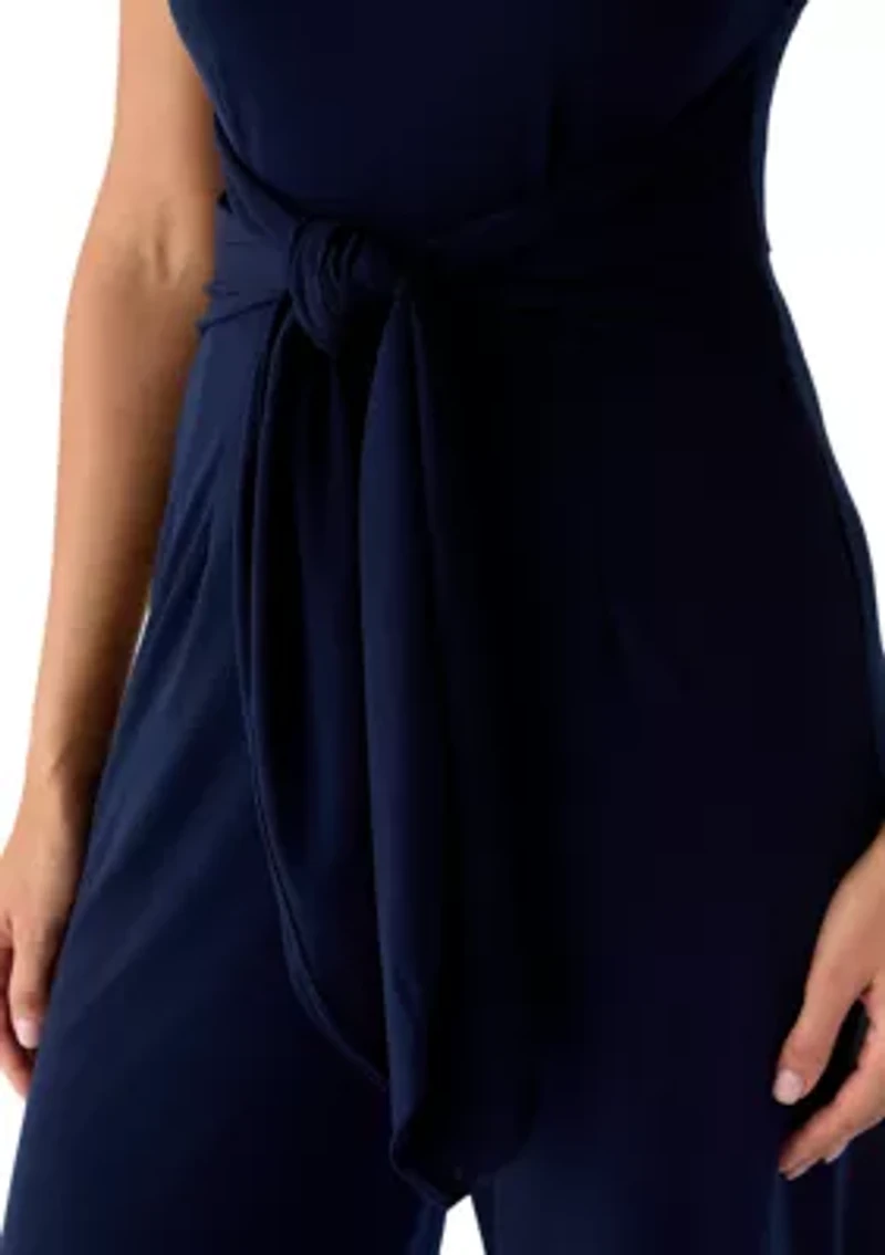 Women's Short Sleeve Solid Crepe Jumpsuit