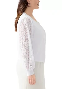 Plus Long Lace Sleeve Flat Knit Cardigan