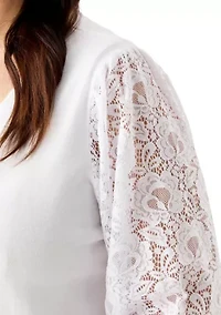 Plus Long Lace Sleeve Flat Knit Cardigan