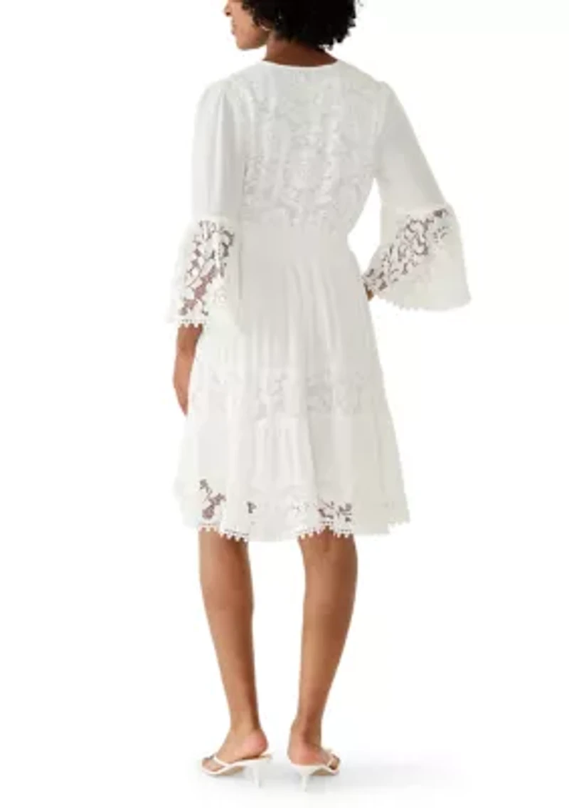 Women's 3/4 Sleeve Lace Mini Dress